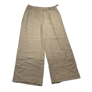 DKNY Trouser Women's Tan Rayon Slash Pockets Buckle Waist High-Rise Wide-Leg